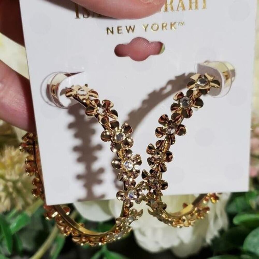 Isaac Mizrahi floral jeweled hoop‎ earrings